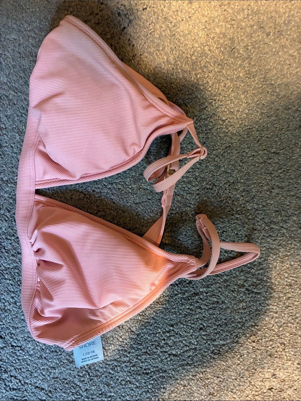 Shade & Shore Pink Ribbed Triangle Bikini Top